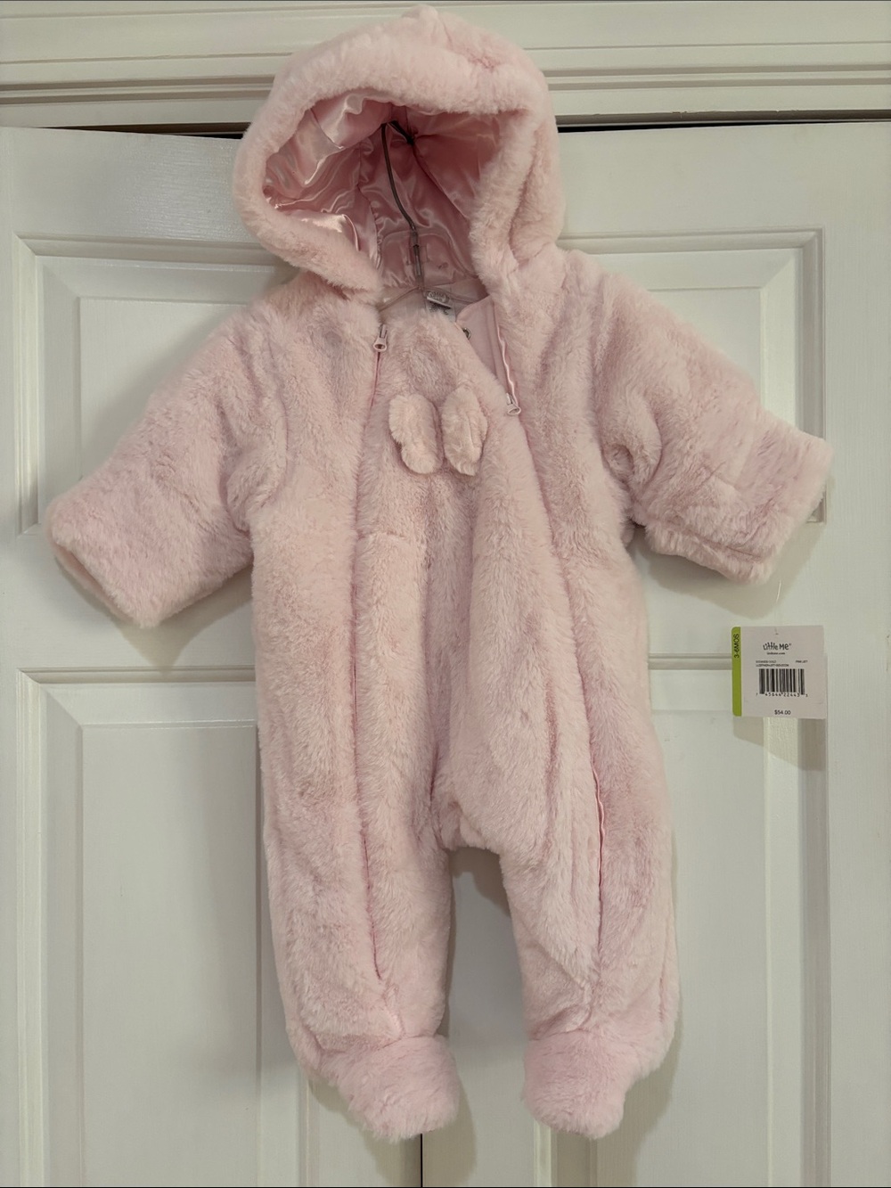 NWT Little Me Pink Plush Hooded Baby One-Piece Suit Size 3-6 Months